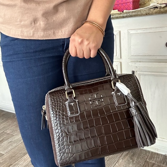 New ❤️ Tory Burch Thea Web Small Satchel Crossbody Bag (brown) - Picture 7 of 12